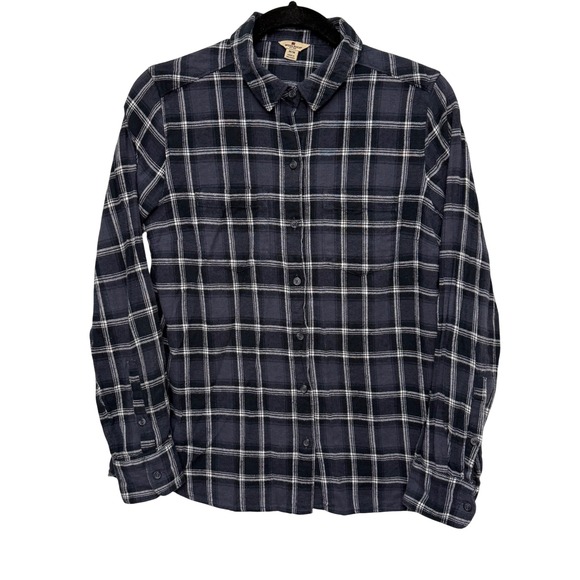 Woolrich Tops - Woolrich Womens Medium Navy Blue Plaid Flannel Button Down Shirt HLT0669S Cotton